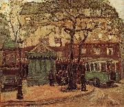 Grant Wood Greenish Bus in Street of Paris oil painting picture wholesale